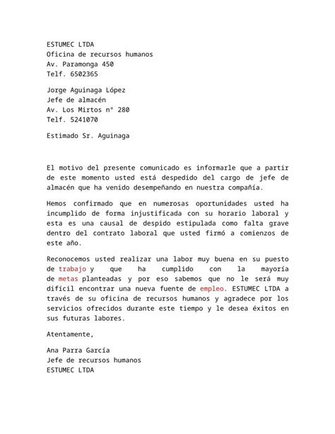 Docx Carta De Despido Laboral Dokumentips