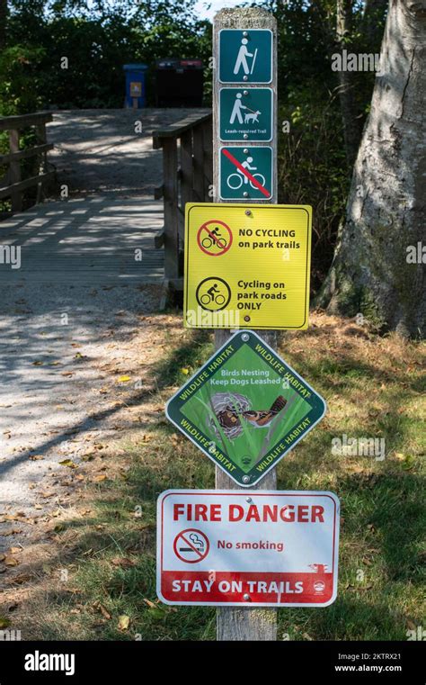 Hiking Trail Signs At Deas Island Regional Park In Delta British