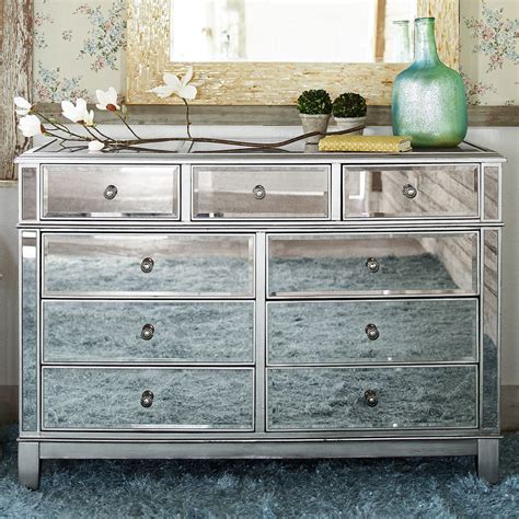 Hayworth Mirrored Silver Chest And Dresser Bedroom Set Mirrored