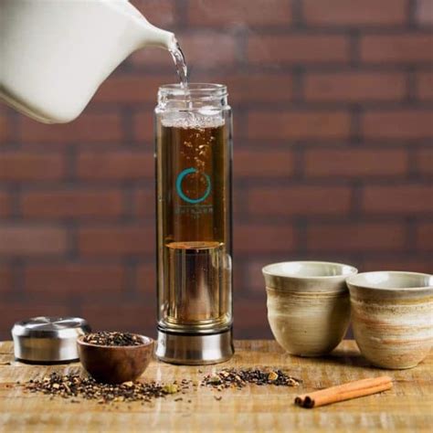 Glass Tea Infuser Bottle With Double Lid 13 Oz Pure Zen Tea
