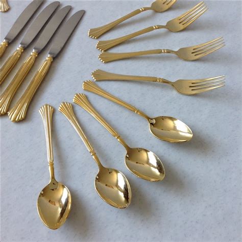 Gold flatware flatware set cutlery kitchenware tableware home accessories home goods sweet home house design. Gold Tone Flatware by Cambridge - Set of 20 | Chairish