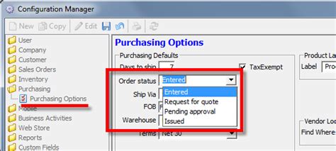 Default Purchase Order Status Acctivate Help