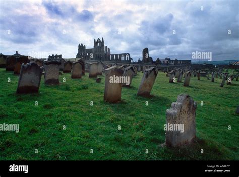 Graveyard Whitby Abbey Yorkshire England Stock Photo Alamy