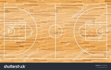 Vektor Stok Basketball Court Wooden Parquet Flooring Markings Tanpa