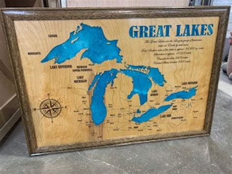 Great Lakes Custom Laser Engraved Lake Map With Epoxy Custom Etsy