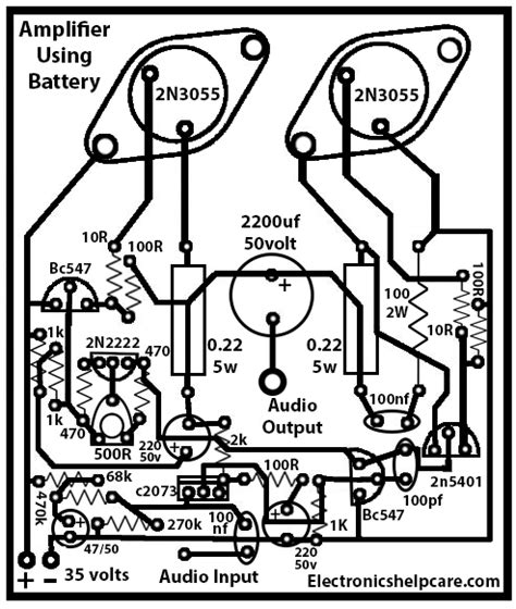 Single Voltage Transistor Amplifier Circuit Diagram Using 2n3055