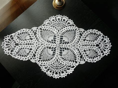Hand Crochet Pineapple Oval Doily In White