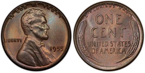 1955 1c Bn Regular Strike Lincoln Cent Wheat Reverse Pcgs Coinfacts