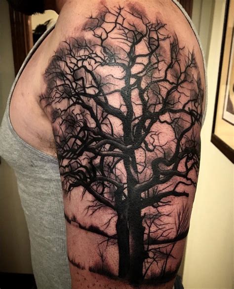 Dark Tree On Guys Arm Best Tattoo Design Ideas