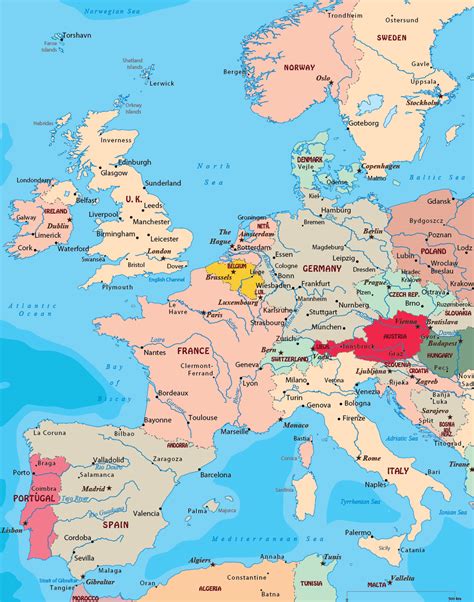 Map Of Western Europe With Cities Vector U S Map