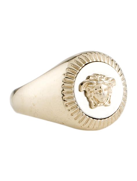 Versace Medusa Guilloche Signet Ring Gold Tone Metal Signet Ring