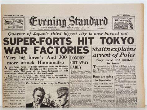 Old Wartime Newspaper Evening Standard Saturday 19th May 1945