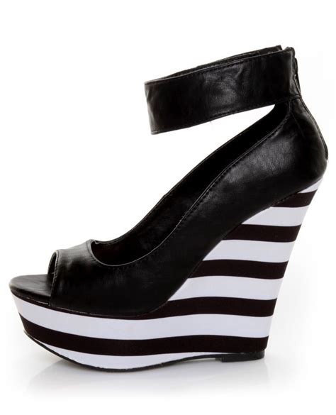 Black And White Black And White Wedges Platform Wedges Womens
