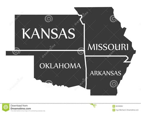 Kansas Missouri Oklahoma Arkansas Map Labelled Black