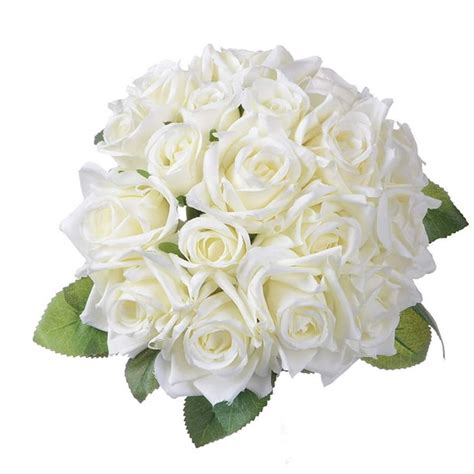 artificial flowers rose bouquet 2 pack fake flowers silk plastic artificial white roses 18 heads