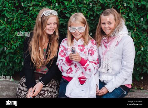 Three Icelandic Girls During Summer Festival Dalvik Iceland Stock