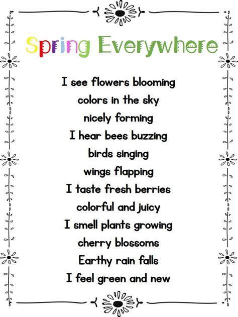 Spring Poem For Kids Ing Ending Poem Senses Poem Etsy