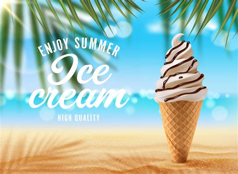 Vanilla Ice Cream Cone On Palm Beach Vector Ad 23498787 Vector Art At
