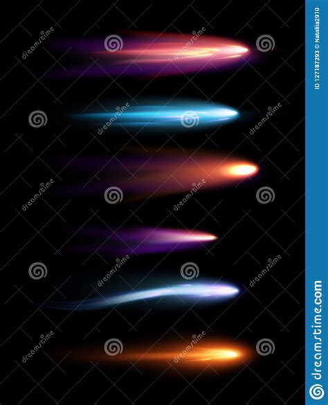 Vector Illustration Set Of Beautiful Different Shapes Meteors Comets