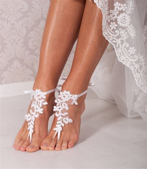 white lace barefoot sandals bridal shoes wedding shoes etsy