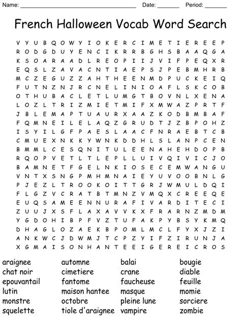 French Halloween Vocab Word Search Wordmint