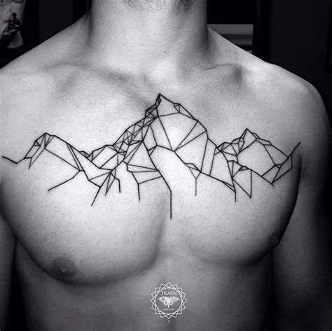 Minimalist Chest Piece Of Mountain Outlines Geometric Tattoo Design