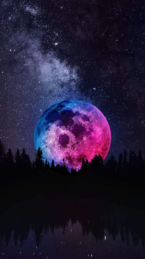 Moon In The Night Iphone Wallpaper Nature Wallpaper Galaxy Painting