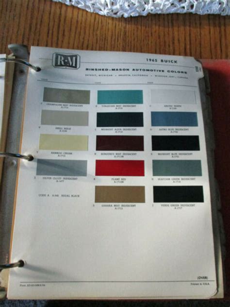 1965 Buick Paint Color Chip Page Randm Rinshed Mason Ebay