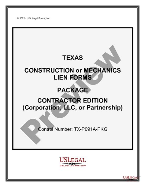 Harris Texas Construction Or Mechanics Lien Package Harris County