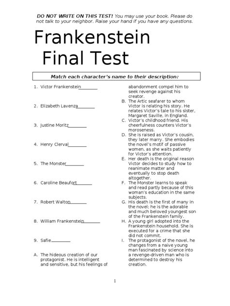 Frankenstein Final Test Frankenstein