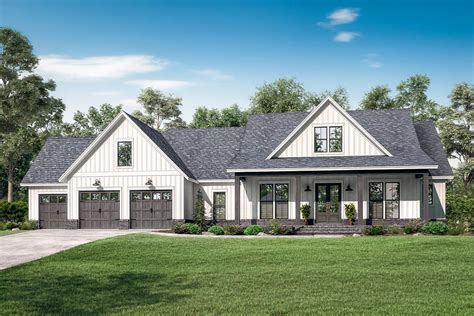 Modern Farmhouse Plan With 3 Car Front Entry Garage And Bonus Room