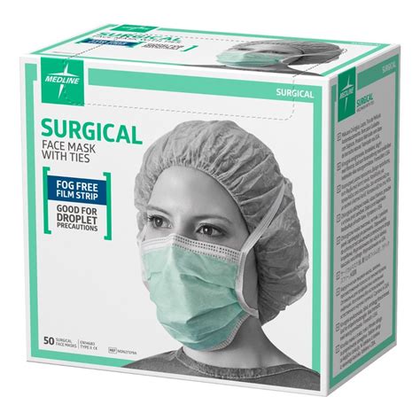 medline green surgical mask with ties antifog film 300ct