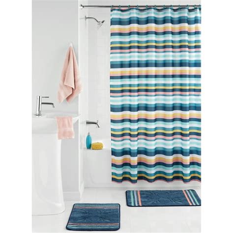 Mainstays Vivid Stripes Polyester Shower Curtain Bath Set 70 X 72
