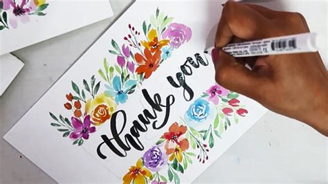 Handmade Thank You Cards Watercolor Lettered Set Of 6 Drawing