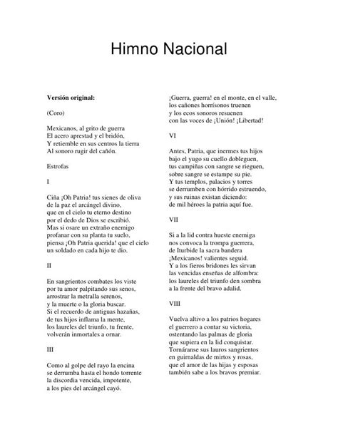 Letra Del Himno Nacional Letra Himno Nacional Letra De Cantos Catolicos