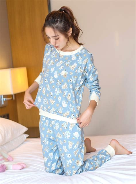 Yomrzl A384 New Arrival Spring And Autumn Womens Pajama Set Blue Sweet