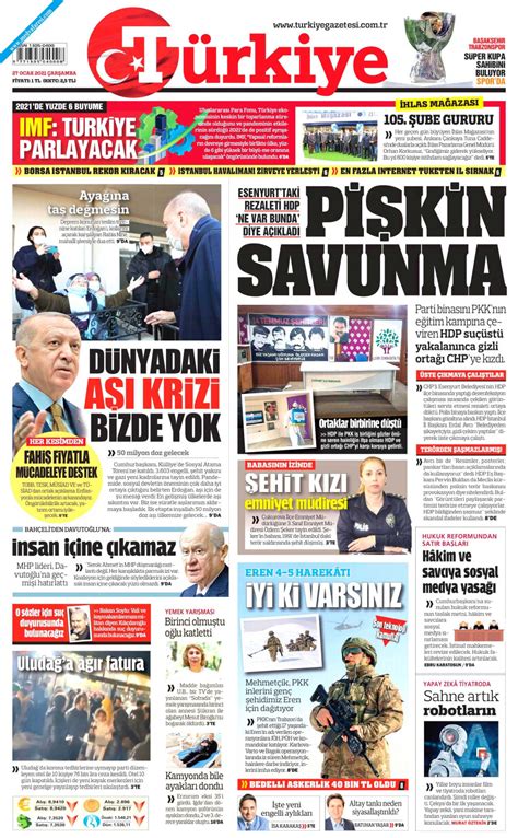 Türkiye Gazetesi Gazetesi 27 Ocak 2021 Çarşamba