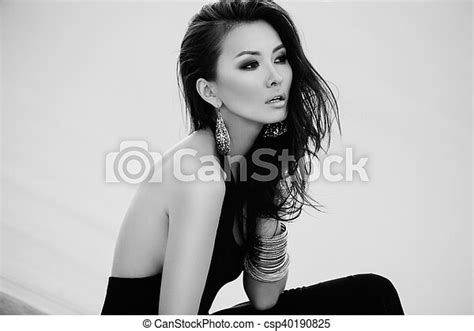 Beautiful Sexy Asian Woman In Desert Black And White Photo Professional Photo Shoot In Desert
