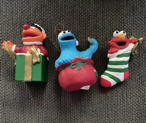 Vintage Sesame Street Christmas Ornaments 3 Cookie Monster Elmo Ernie