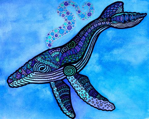 Zentangle Humpback Whale Art Print Etsy