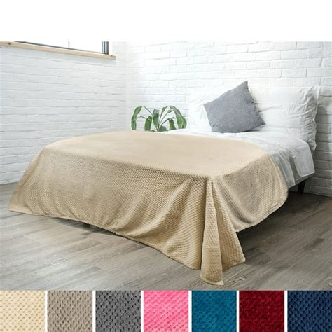Premium Flannel Fleece Bed Throw Blanket For Sofa Couch Latte Waffle