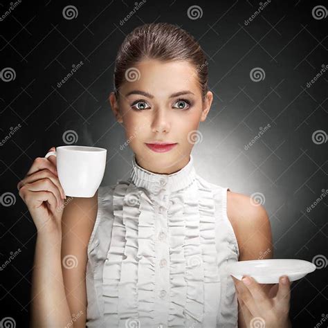 Beautiful Woman Drinking Coffee Stock Image Image Of Coffee
