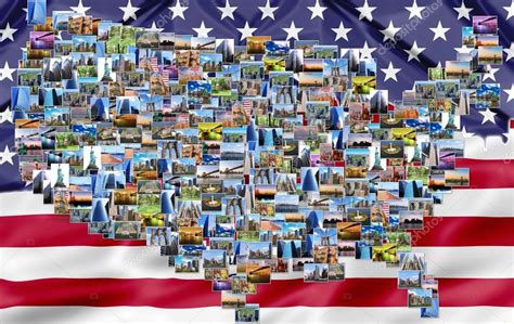 Collage Mapa Eeuu Con Bandera Fotografía De Stock © Bennymarty