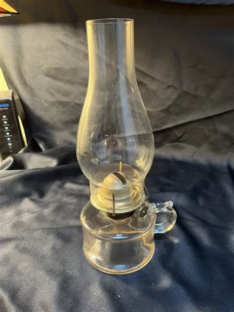 ANTIQUE CLEAR GLASS Finger Loop Oil Lamp With Burner Chimney Eagle