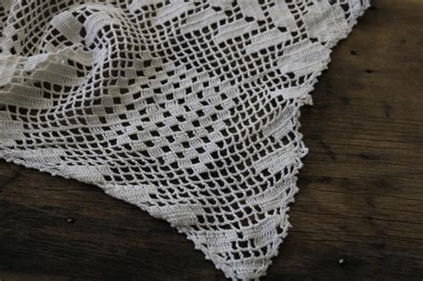 This blanket can be made from yarn of any ply or fiber. vintage crocheted lace tablecloth, handmade filet crochet ...