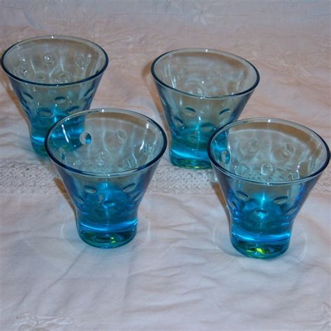 4 Hazel Atlas Capri Dots Cocktail Glasses Azure Blue Mid Century