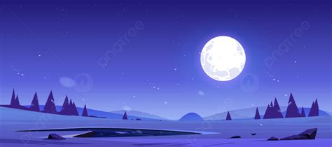 Background Kartun Malam Pemandangan Alam Bulan Purnama Bersinar Di