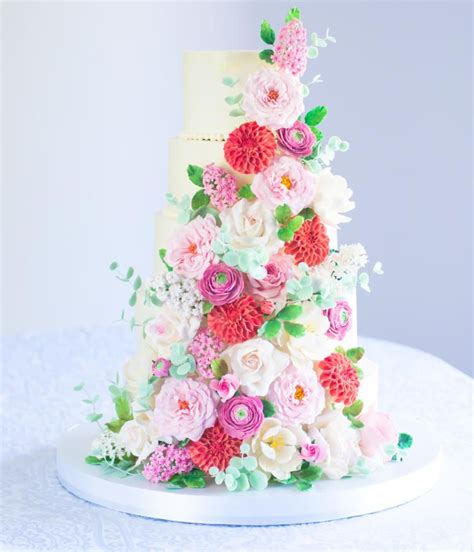 5 Tier Buttercream Wedding Cake Decorated With Sugar