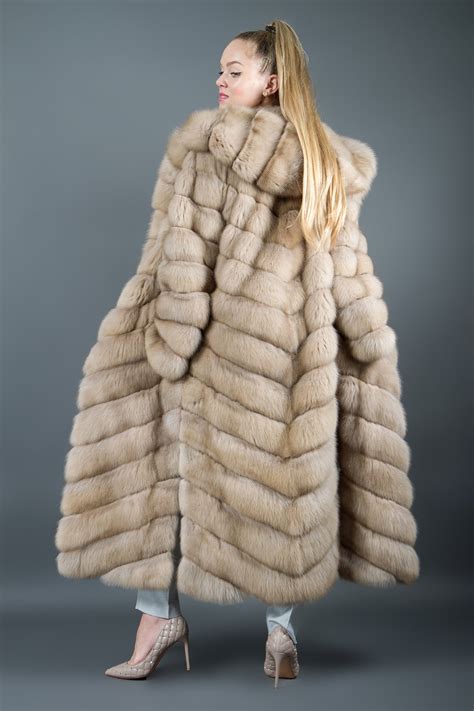 light tortora russian sable coat with hood for women fur caravan
