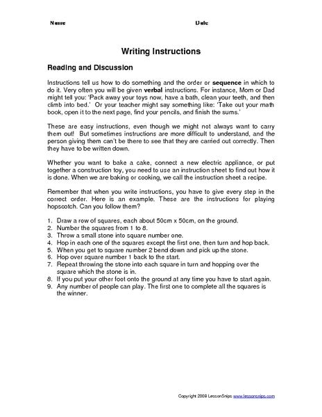 Writing Instructions Worksheet For 3rd 4th Grade Lesson Planet